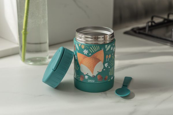 sassi junior 義大利設計 350ml 不鏽鋼保溫保冷食物罐（附湯匙）i crunchy the fox